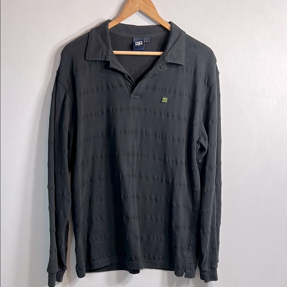 DC Shoe Co Long Sleeve Black 100% Cotton Polo Shirt size L